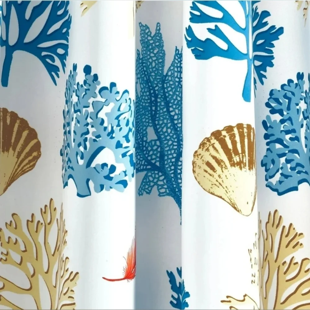 LUSH DECOR Coastal Reef Feather Window Panels Light Filtering Blue/Coral 52x84in